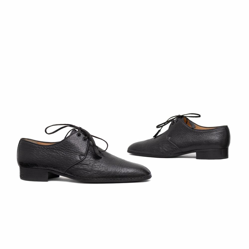 4.8k.$ ZILLI Men’s Blucher Derby Black Exotic Peccary Leather Handmade US 10